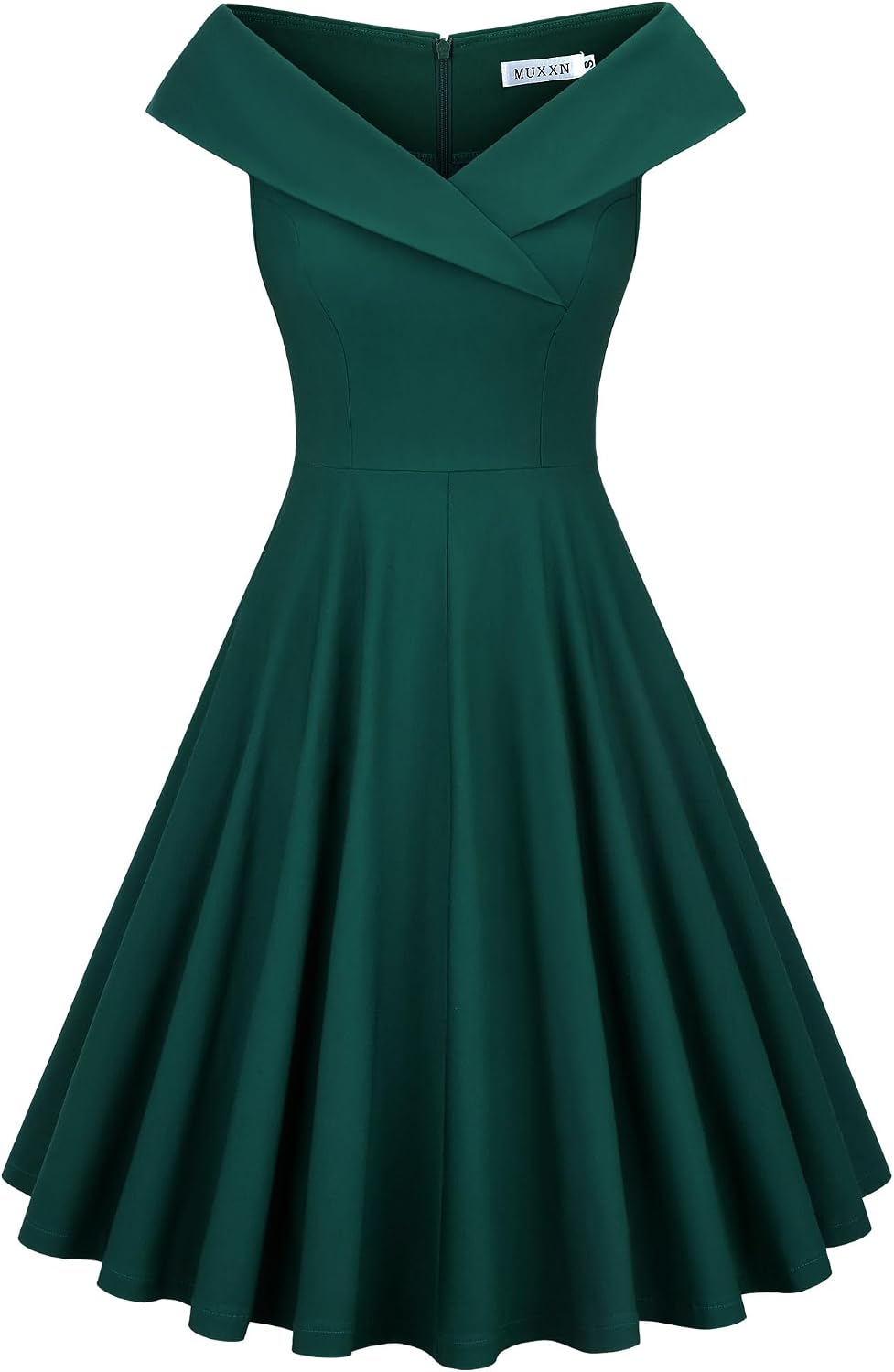MUXXN Women's 1950s Retro Vintage Sleeveless V Neck Midi Cocktail Swing Dress