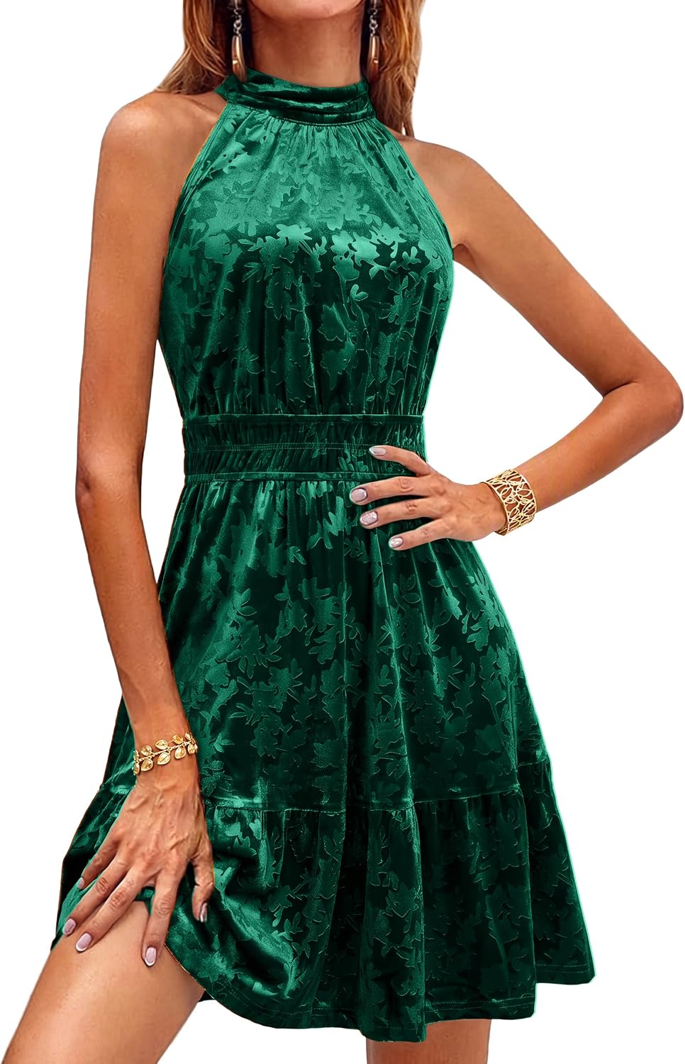 Simplee Womens Velvet Halter Wedding Guest Cocktail Fall Winter Mini Dress
