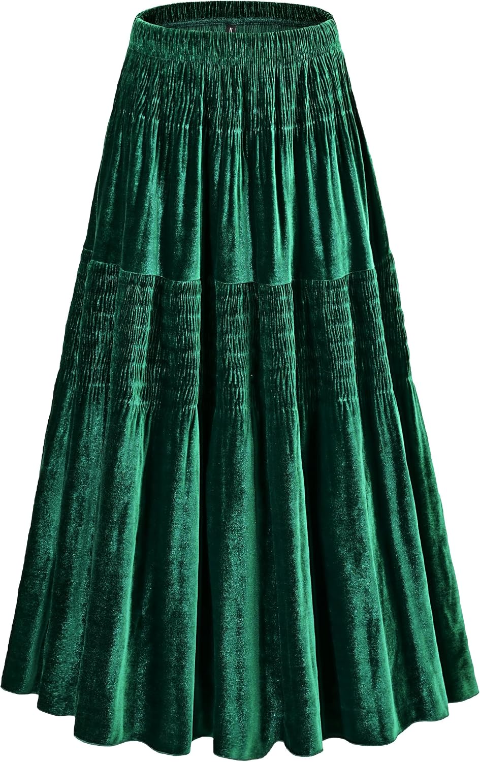 Women's Velvet Pleated Midi Skirt Elastic High Waist Fall Winter Tiered A-Line Party Long Skirts