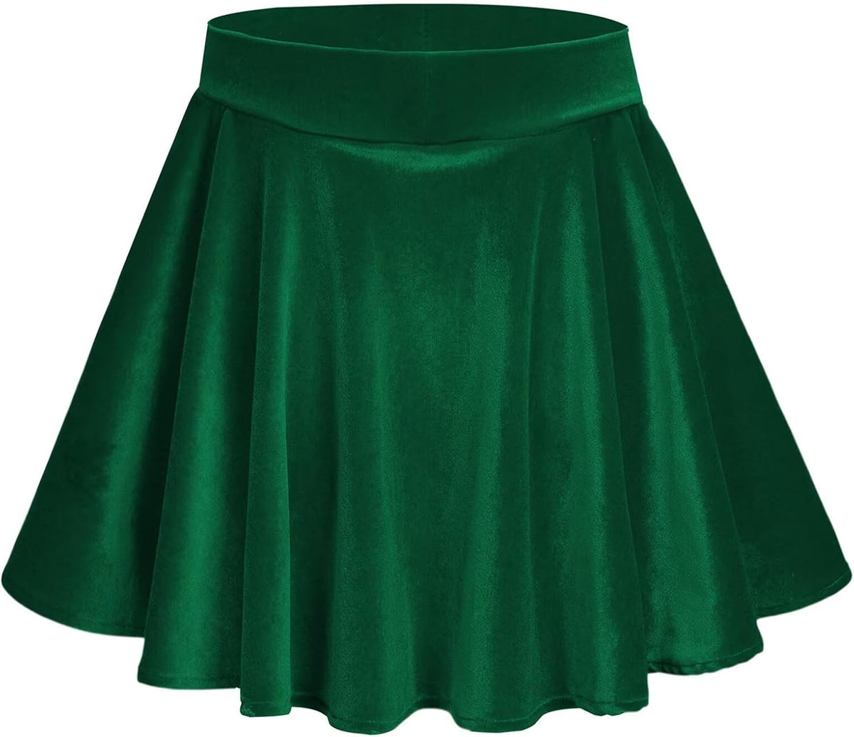 Girls Velvet Pleated Skirts Mini Strech Twirl Skirt with Pockets 6-16 Years