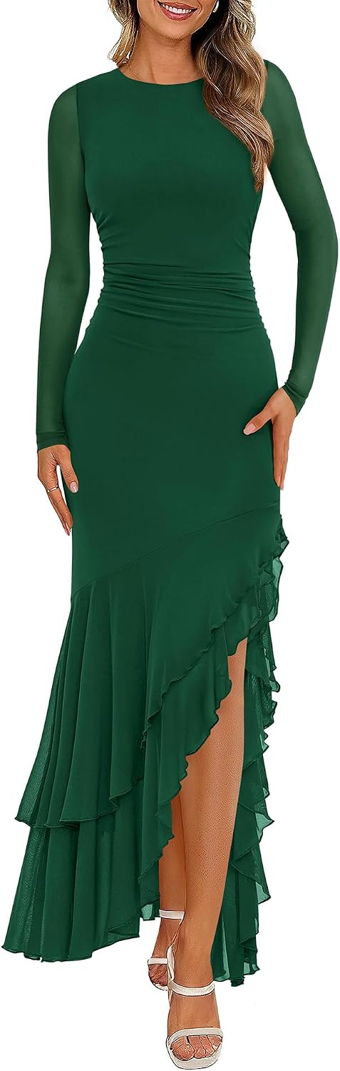 BTFBM Women's Maxi Dresses Fall 2026 Long Sleeve Wedding Guest Dress