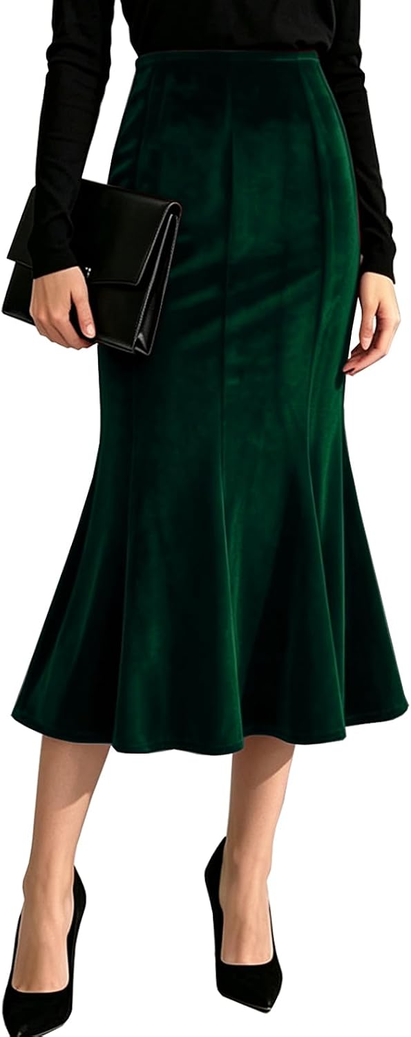 TONCHENGSD Women's Fall Winter Velvet Midi Skirt High Wasit Bodycon Fishtail Skirts