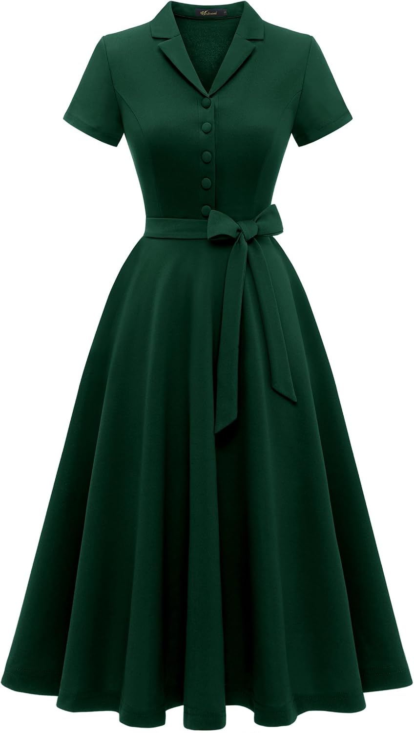 Wedtrend Women's Vintage Tea Dress, Short Sleeve Cocktail Party Dress Work Church Casual Dress