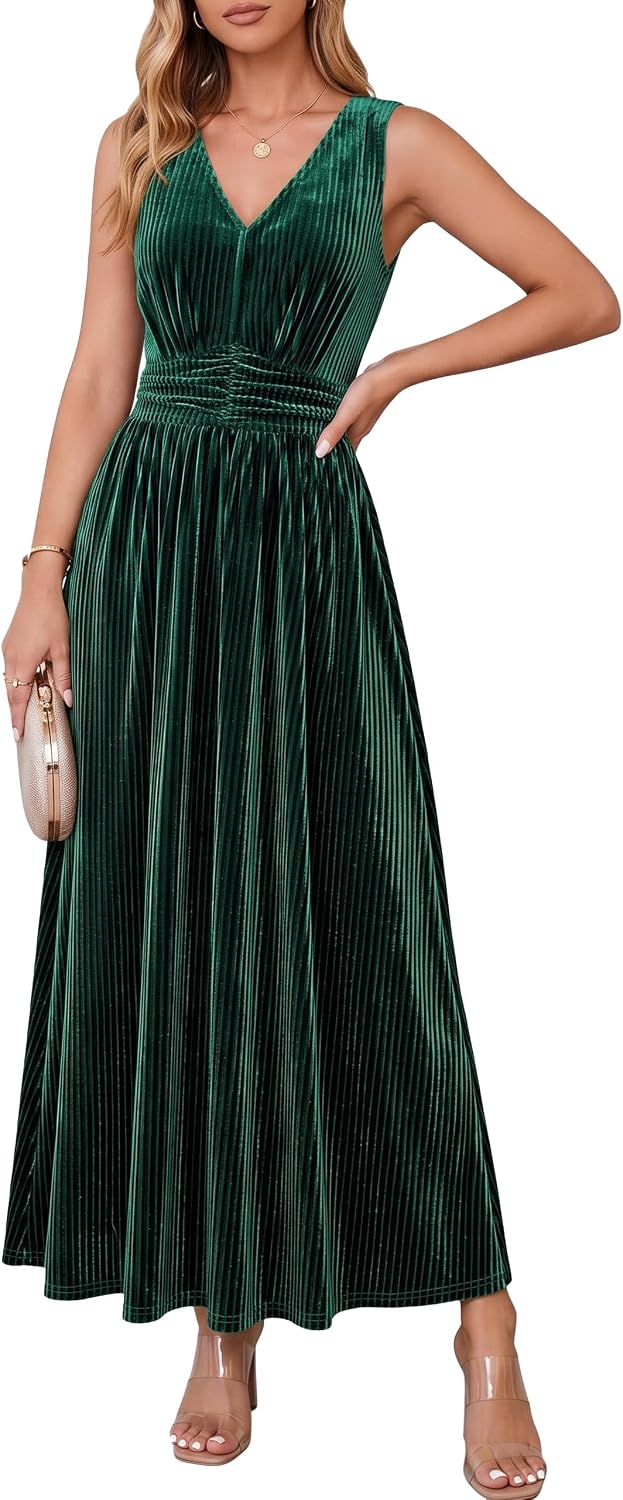 Simplee Womens Velvet Sleeveless Formal Wedding Guest Cocktail Maxi Dress