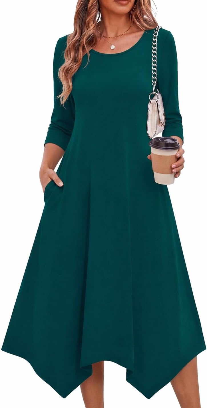 Zeagoo Midi Dresses Women 2026 Dress 3/4 Sleeve A Line Casual Dresses with Pockets