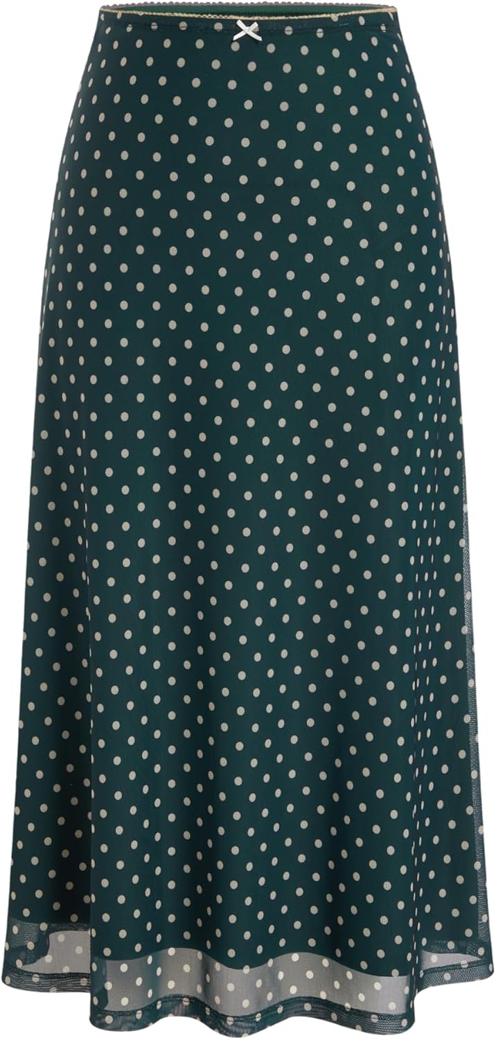 CIDER Womens Polka Dot Skirts Mesh High Waist Boho Flowy Long Midi Skirts