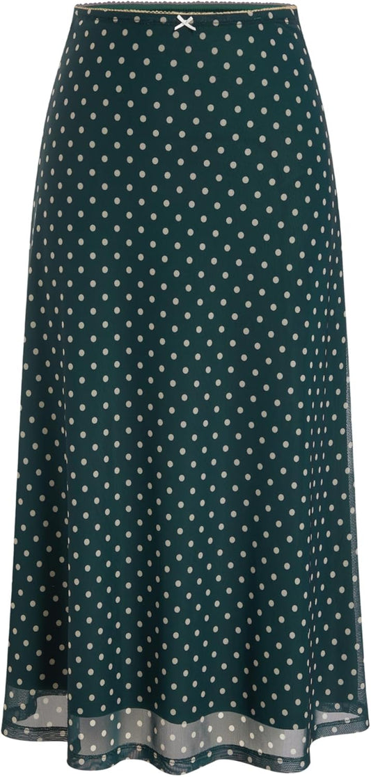 CIDER Womens Polka Dot Skirts Mesh High Waist Boho Flowy Long Midi Skirts