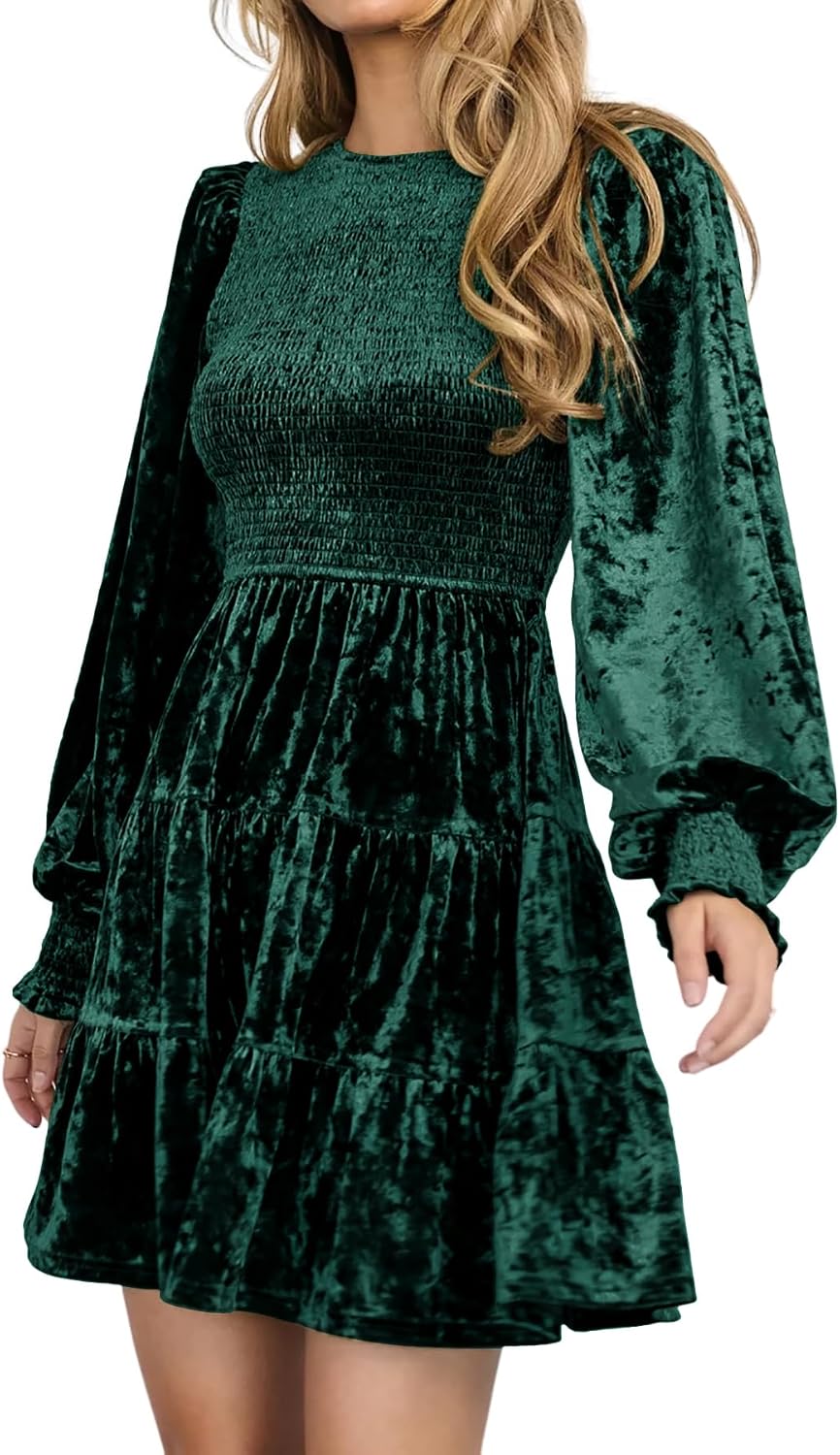 R.Vivimos Women's Fall Crushed Velvet Long Sleeve Mini Dress