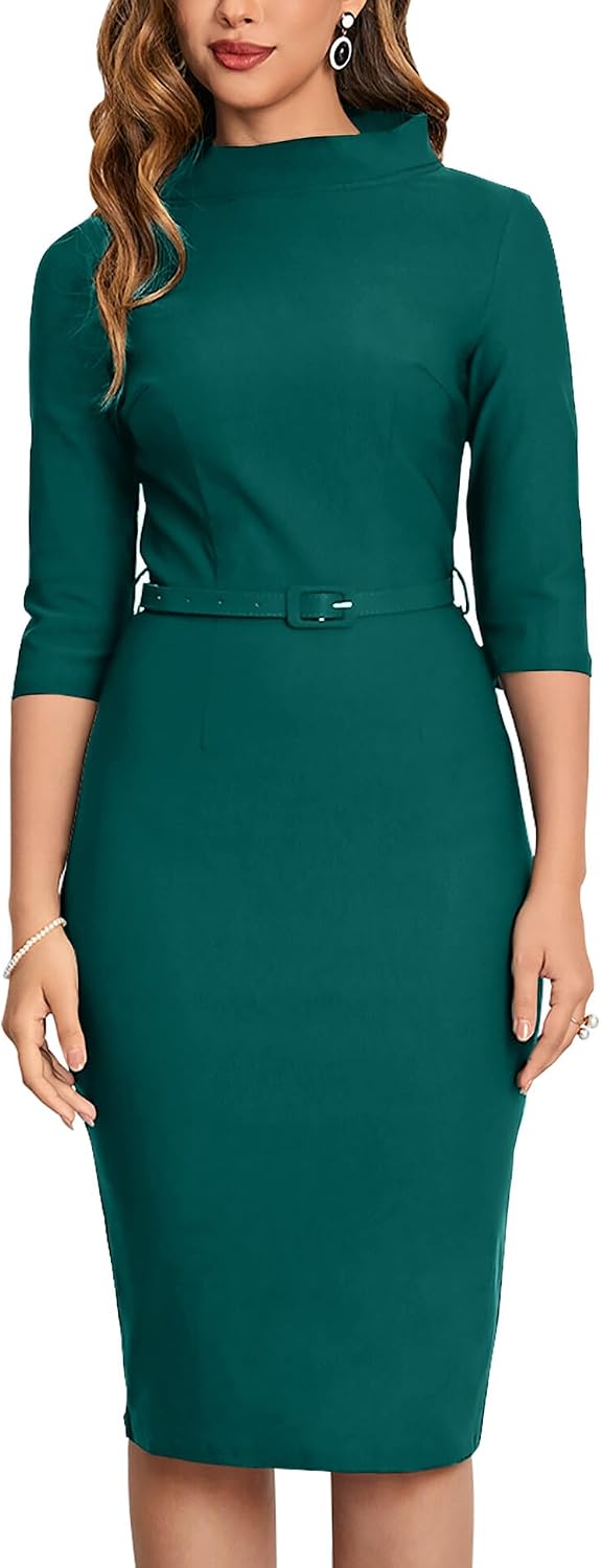 Women's 1950s Vintage 3/4 Sleeve Elegant Collar Cocktail Evening Dress
