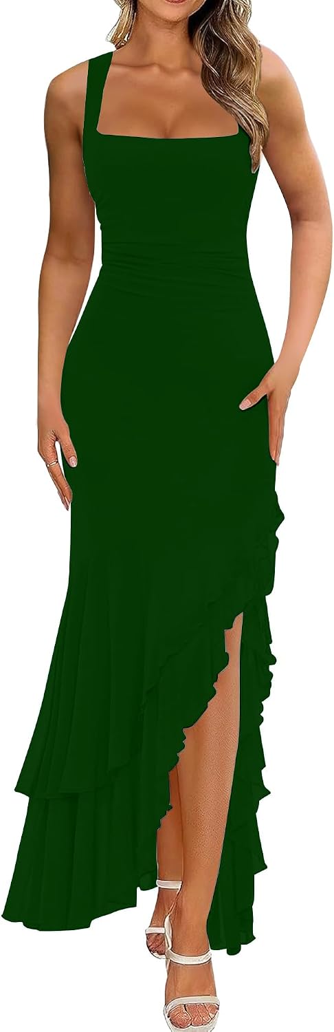 BORIFLORS Women's Elegant Bodycon Ruched Maxi Cocktail Dress