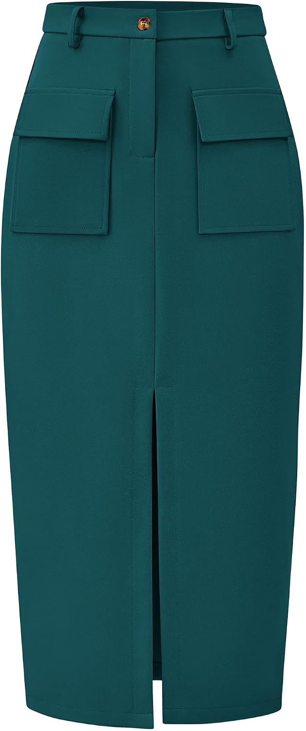 KIRUNDO Womens High Waist Cargo Midi Pencil Skirt