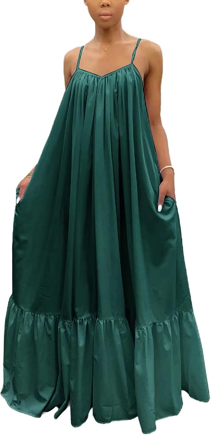Women's Spaghetti Strap Oversized Loose Beach Long Maxi Swing Dress