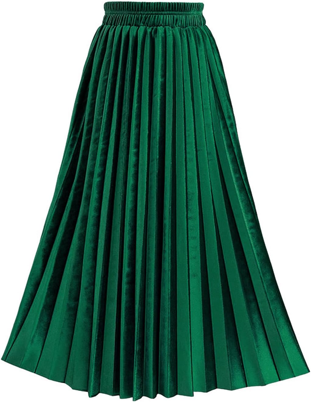 TONCHENGSD Women's Fall Winter Velvet Midi Skirt High Elastic Waist Pleated Skirt