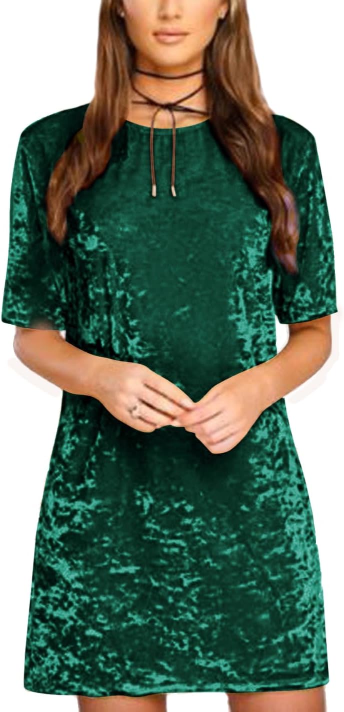 R.Vivimos Women's Crushed Velvet Short Sleeve Mini Dress