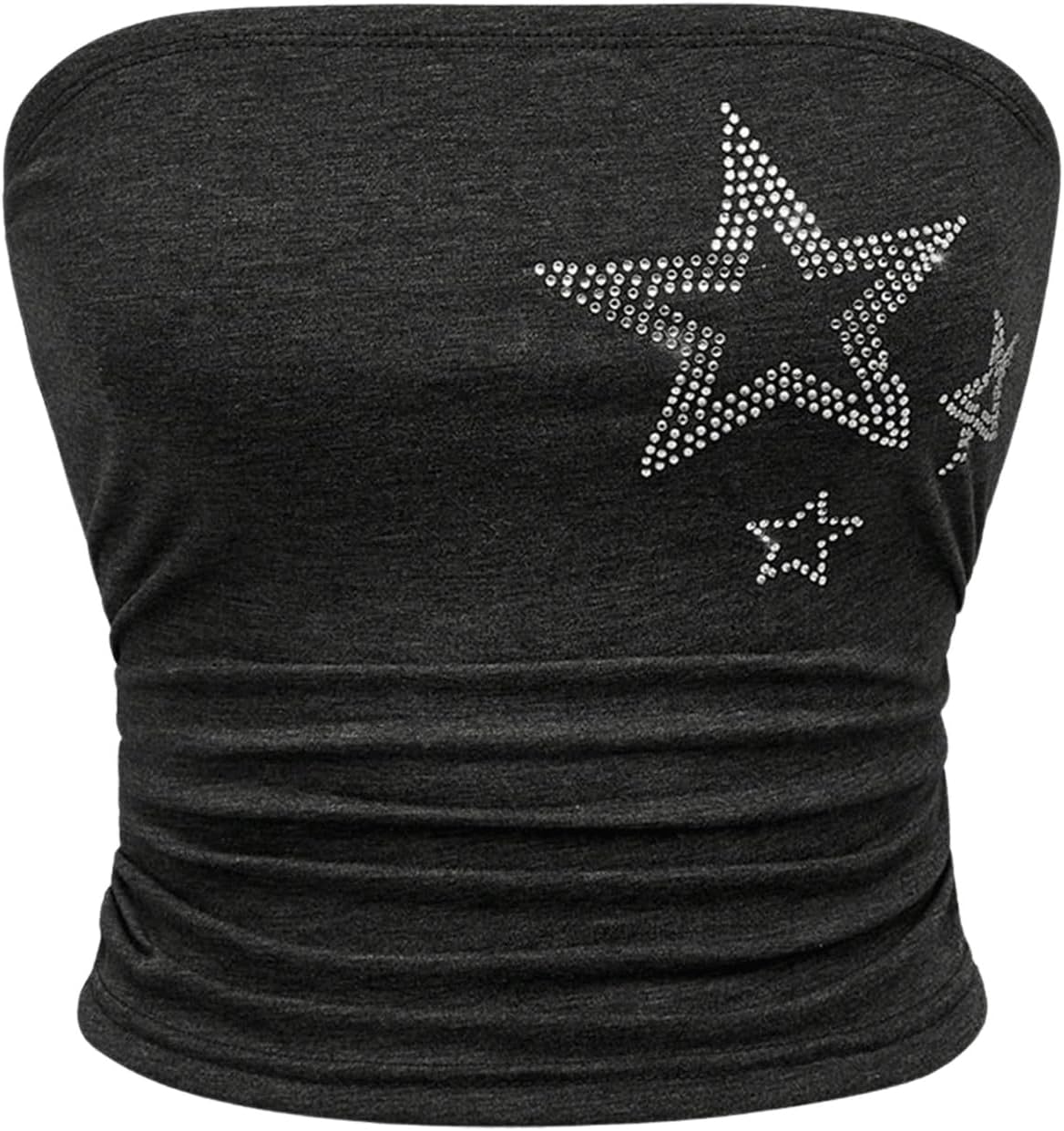 WDIRARA Women's Star Rhinestone Strapless Crop Tube Bandeau Top