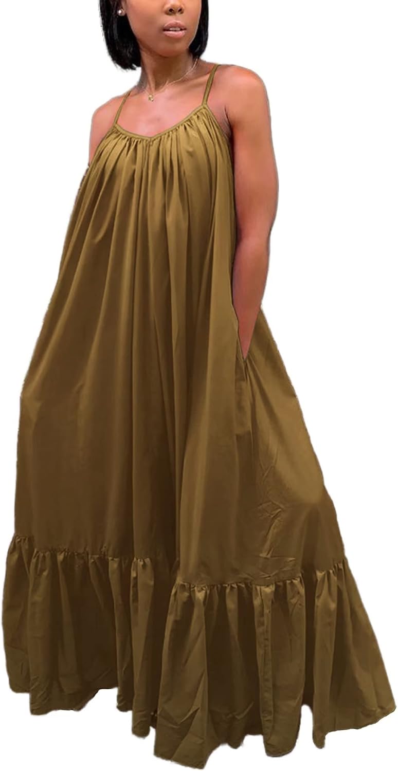 Women's Spaghetti Strap Oversized Loose Beach Long Maxi Swing Dress