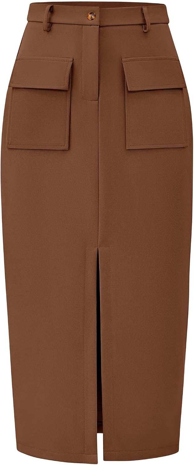 KIRUNDO Womens High Waist Cargo Midi Pencil Skirt