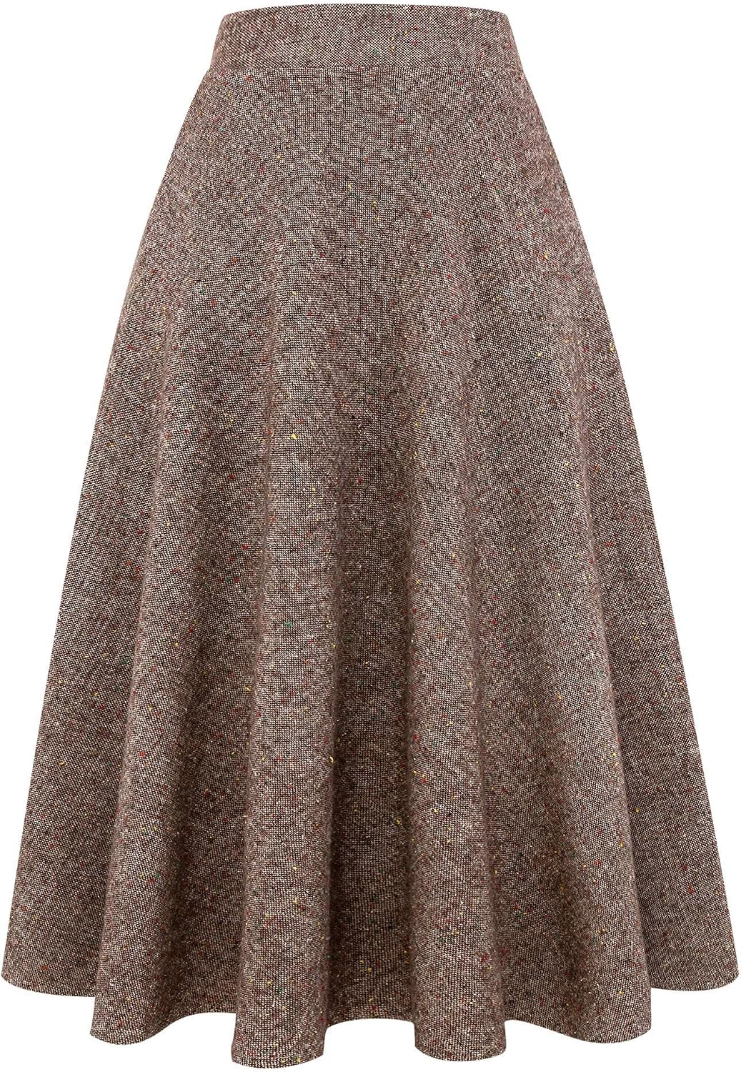 Long Plaid Wool Skirt for Womens Winter Fall Warm High Elastic Waist A line Flared Pleated Wool Tartan Skirts