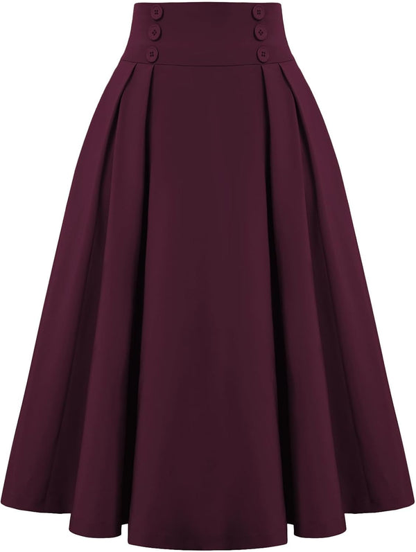 Belle Poque Women's Midi Pleated A-Line Skirts Pockets