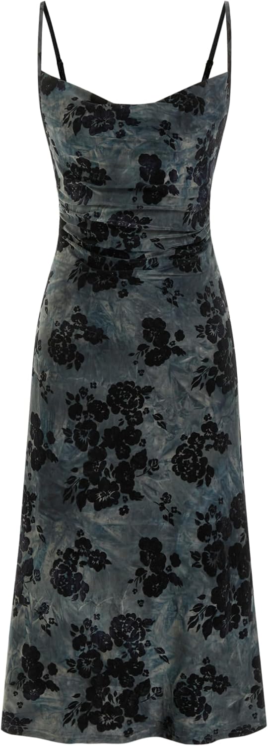 CIDER Womens Velvet Dress Floral Sleeveless Midi Wedding Guest Dresses