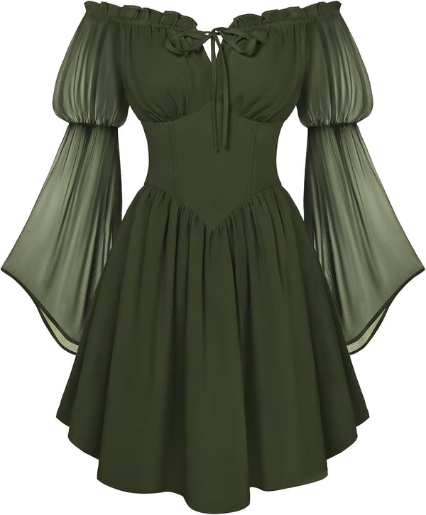 Scarlet Darkness Women's Renaissance Faire Fairy Witchy Dress with Pockets