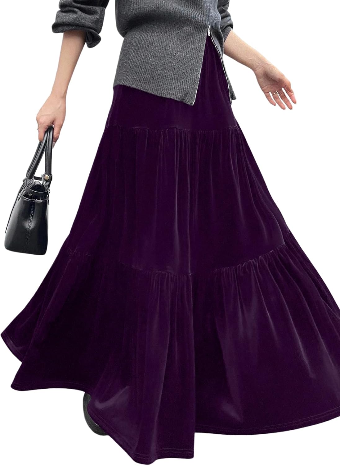 BLENCOT Women's Maxi Skirt Ruffle Flowy Long Fall Skirts Business Casual