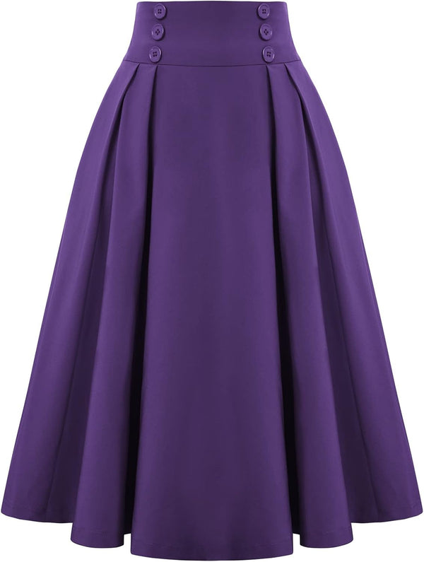 Belle Poque Women's Midi Pleated A-Line Skirts Pockets