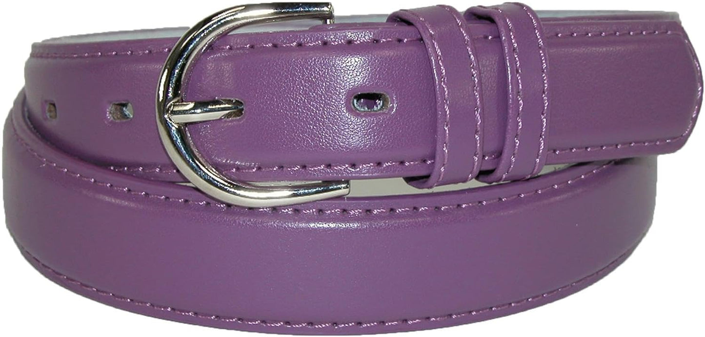 Ctm Women's Leather Dress Belt 1 1/8 Inch Silver Buckle