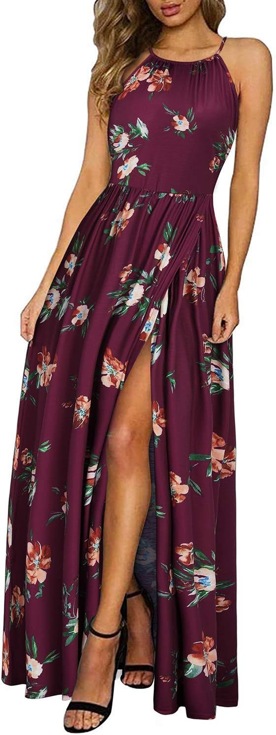 KILIG Women's Summer Floral Beach Flowy Split Maxi Long Dresses