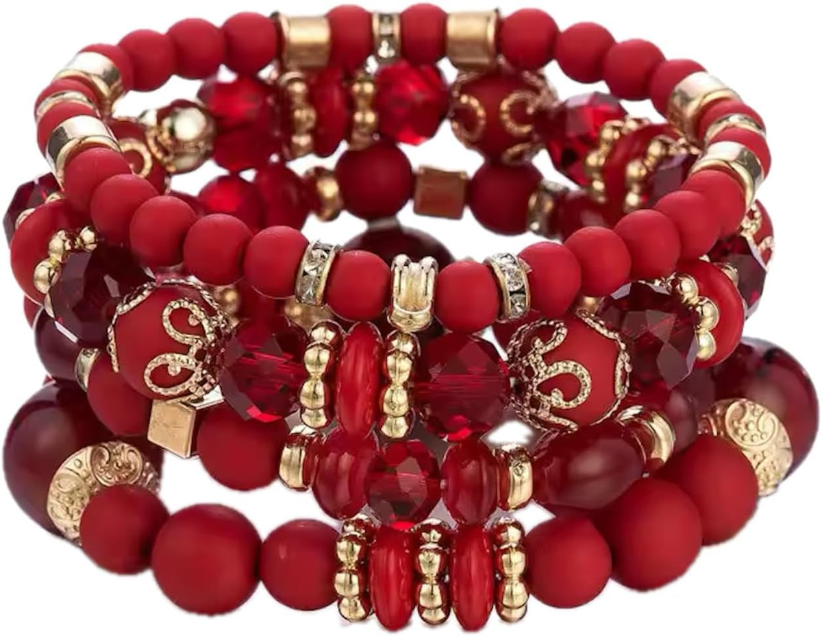 Women Beaded Bracelet Set | Colorful Boho Stackable Trendy Design with Crystal Accents Multilayer Bangle Bracelet | Fashion Stretch Braclets Jewelry for Women