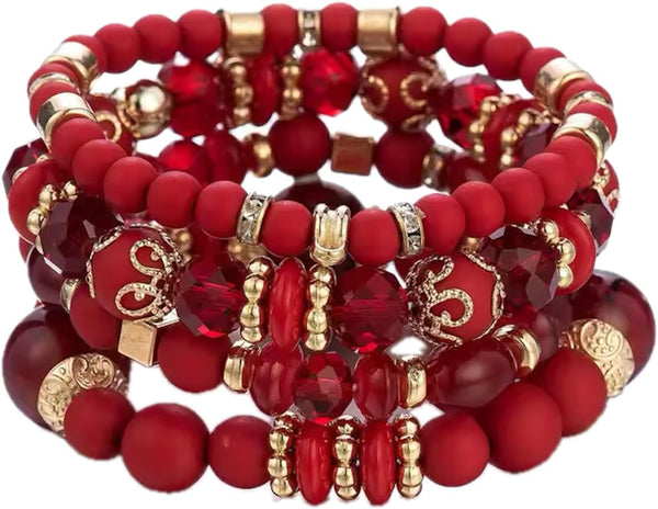 Women Beaded Bracelet Set | Colorful Boho Stackable Trendy Design with Crystal Accents Multilayer Bangle Bracelet | Fashion Stretch Braclets Jewelry for Women