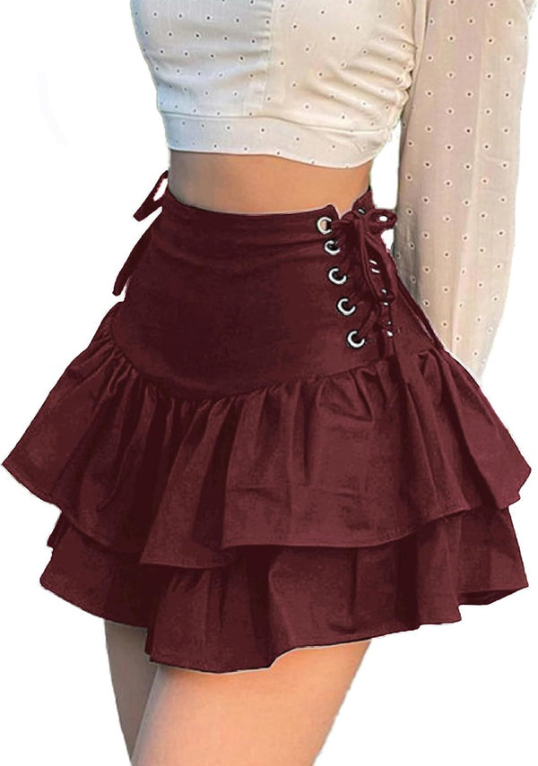 Womens Gothic Skirt Layered Ruffles Mini Emo Y2k Skirt Set