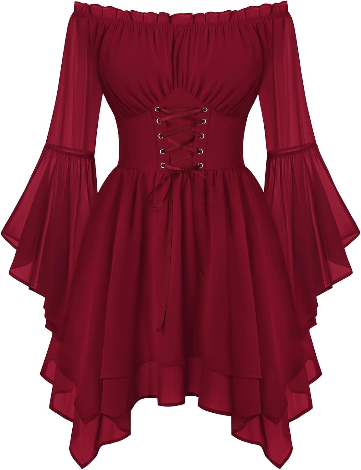 Scarlet Darkness Renaissance Costume Women Chiffon Corset Pirate Mini Dress