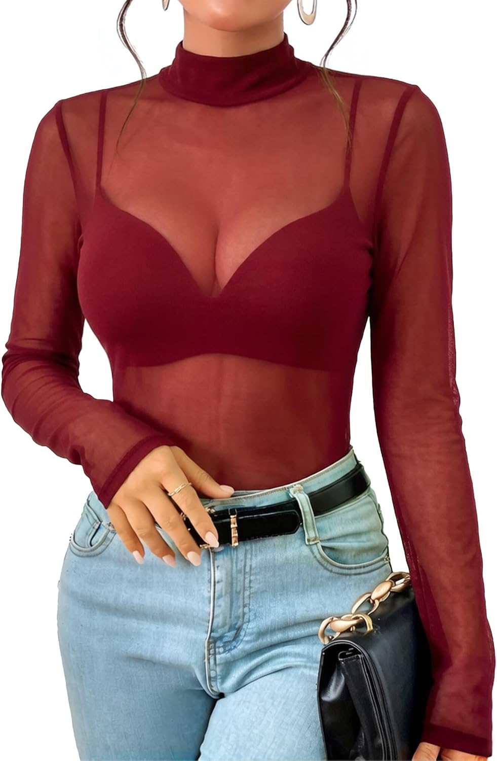 Avidlove Mesh Top for Women See Through Shirt Sheer Blouse Clubwear XS-3XL