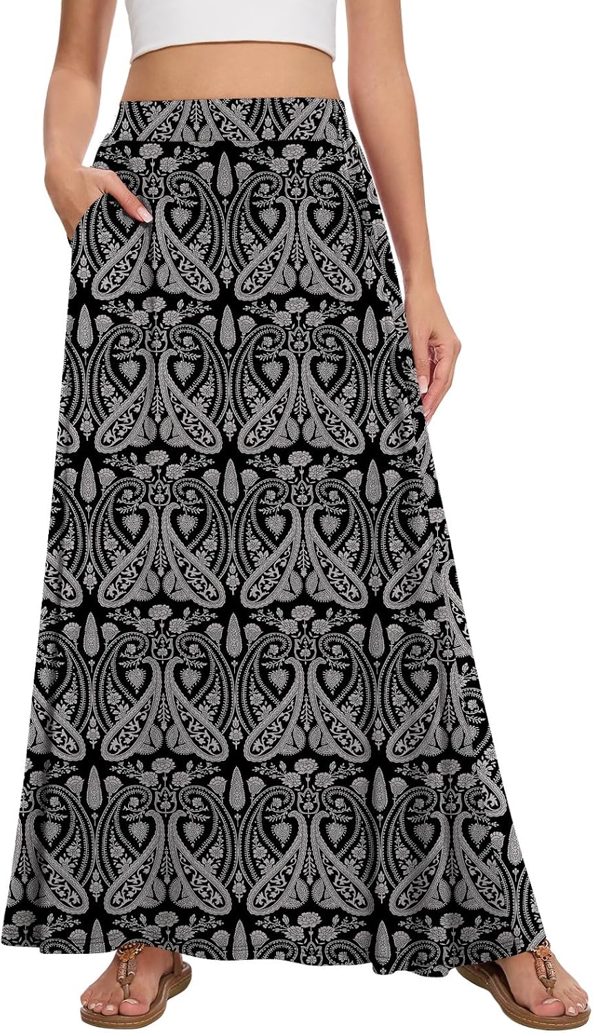 Womens Maxi Skirt Long Flowy Summer A-Line High Waist Skirts