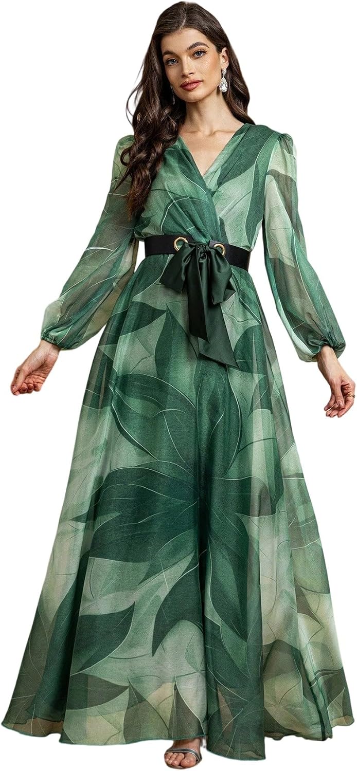 Womens Summer Dresses,Floral Patterns Vintage Elegant Cocktail Long Sleeve Boho Casual Maxi Wedding Guest Dresses for Women