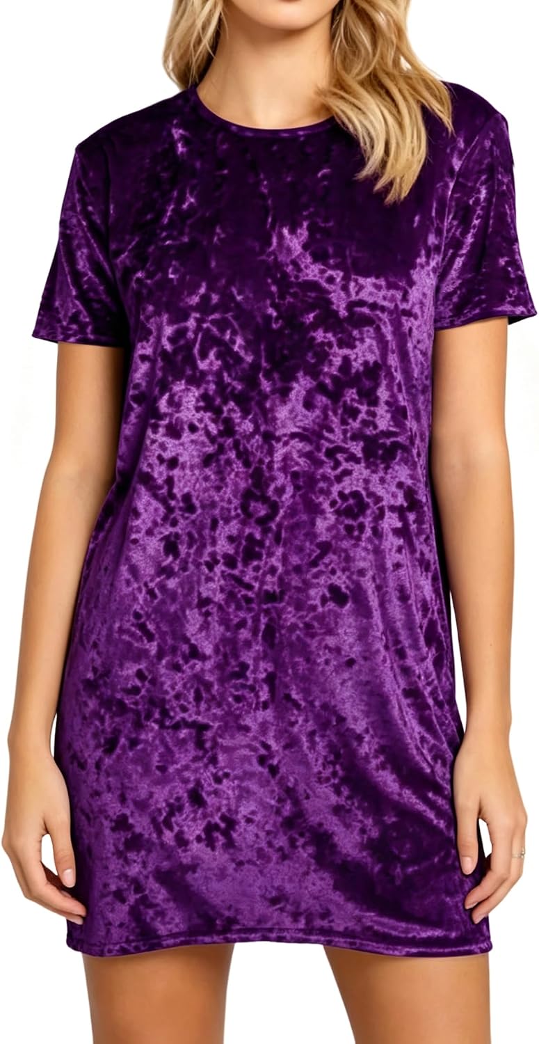 R.Vivimos Women's Crushed Velvet Short Sleeve Mini Dress