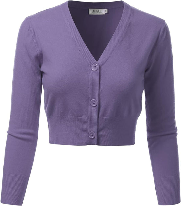 Women's 3/4 Sleeve Soft Open Front Cropped Sweater Cardigan (S-XXL)