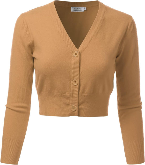 Women's 3/4 Sleeve Soft Open Front Cropped Sweater Cardigan (S-XXL)