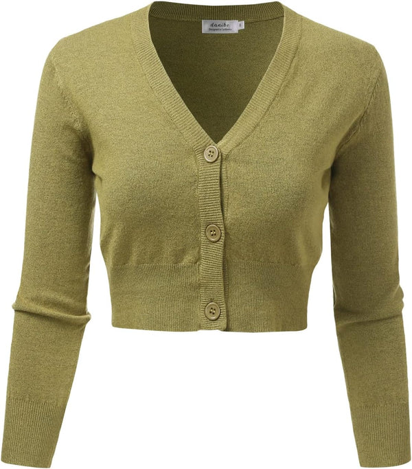 Women's 3/4 Sleeve Soft Open Front Cropped Sweater Cardigan (S-XXL)