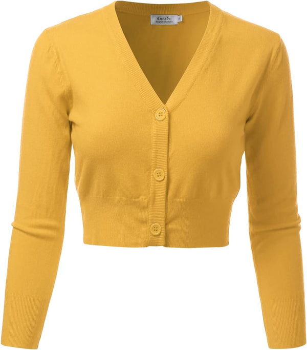 Women's 3/4 Sleeve Soft Open Front Cropped Sweater Cardigan (S-XXL)