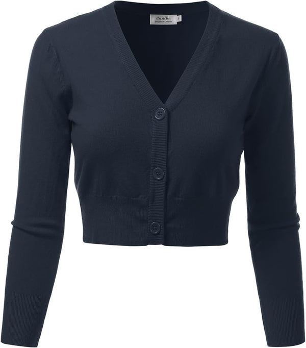 Women's 3/4 Sleeve Soft Open Front Cropped Sweater Cardigan (S-XXL)