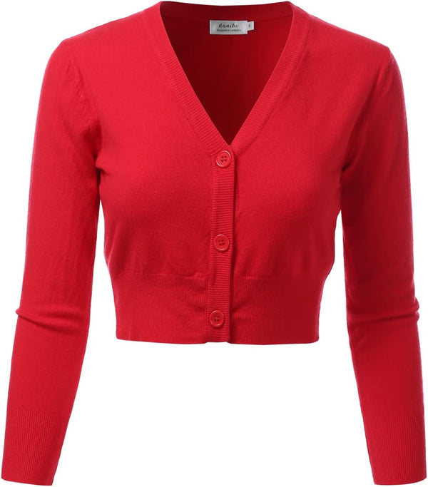 Women's 3/4 Sleeve Soft Open Front Cropped Sweater Cardigan (S-XXL)