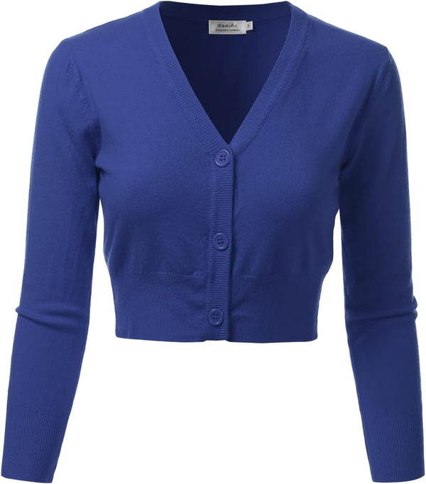 Women's 3/4 Sleeve Soft Open Front Cropped Sweater Cardigan (S-XXL)