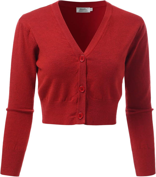Women's 3/4 Sleeve Soft Open Front Cropped Sweater Cardigan (S-XXL)