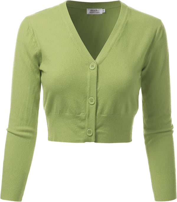 Women's 3/4 Sleeve Soft Open Front Cropped Sweater Cardigan (S-XXL)