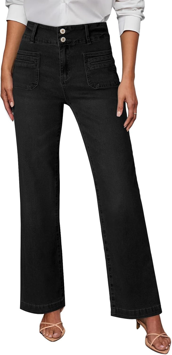 Sidefeel Women's Wide Leg Jeans High Waisted Tummy Control Stretchy