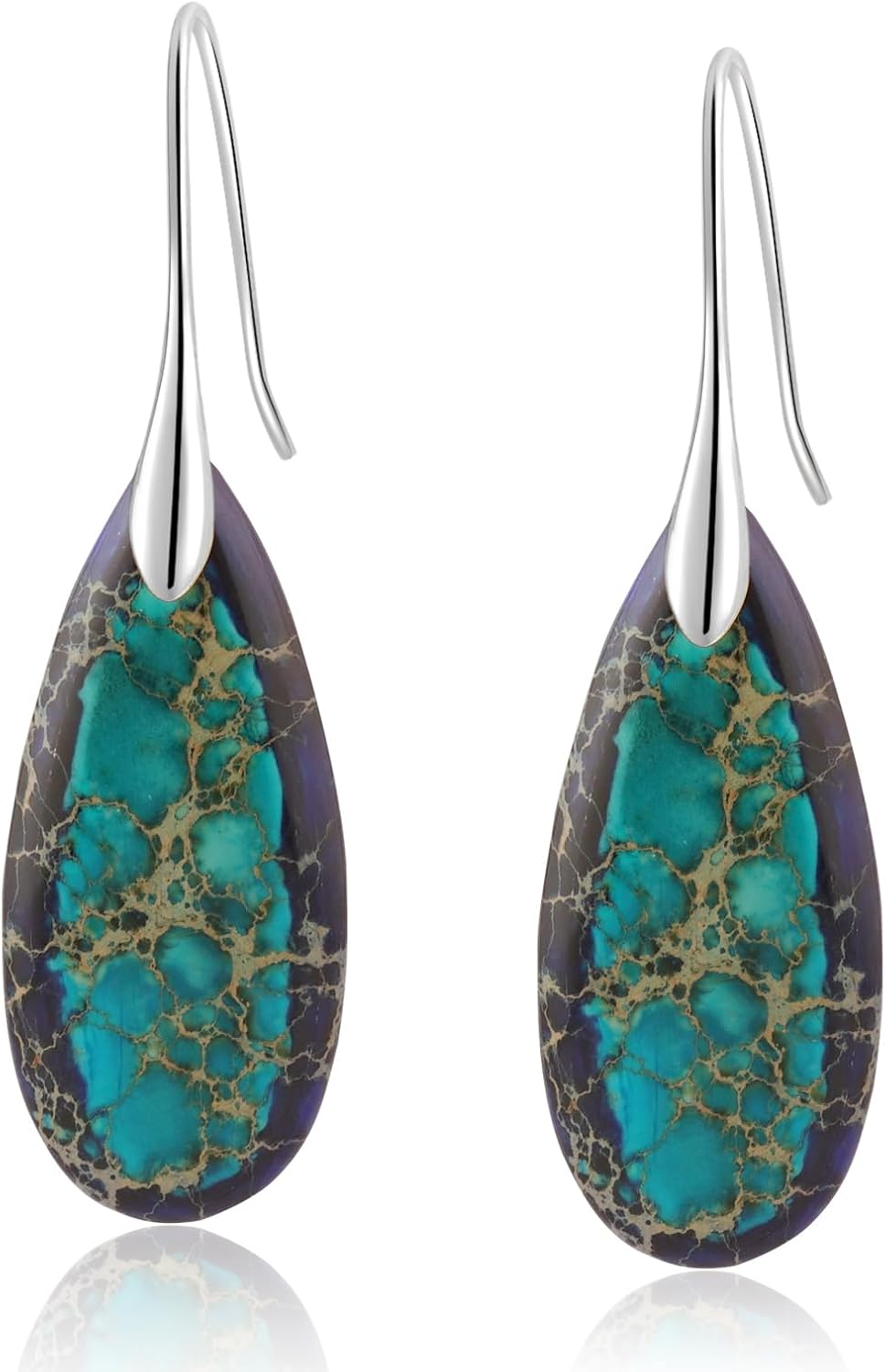 Natural Healing Stone Fishhoop Dangle Drop Earrings Statement Gold silver earrings