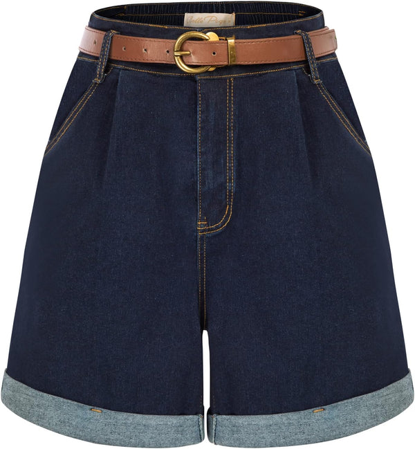 High-Waisted Wide-Leg Denim Shorts with Pockets