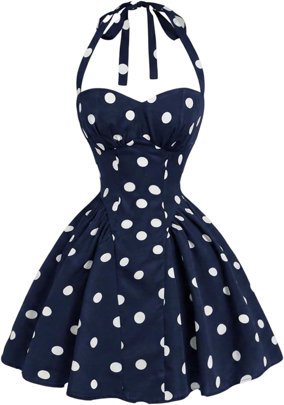 Women's Vintage 1950s Halter Neck Rockability Swing Dress Smocked Fit and Flare Sundress
